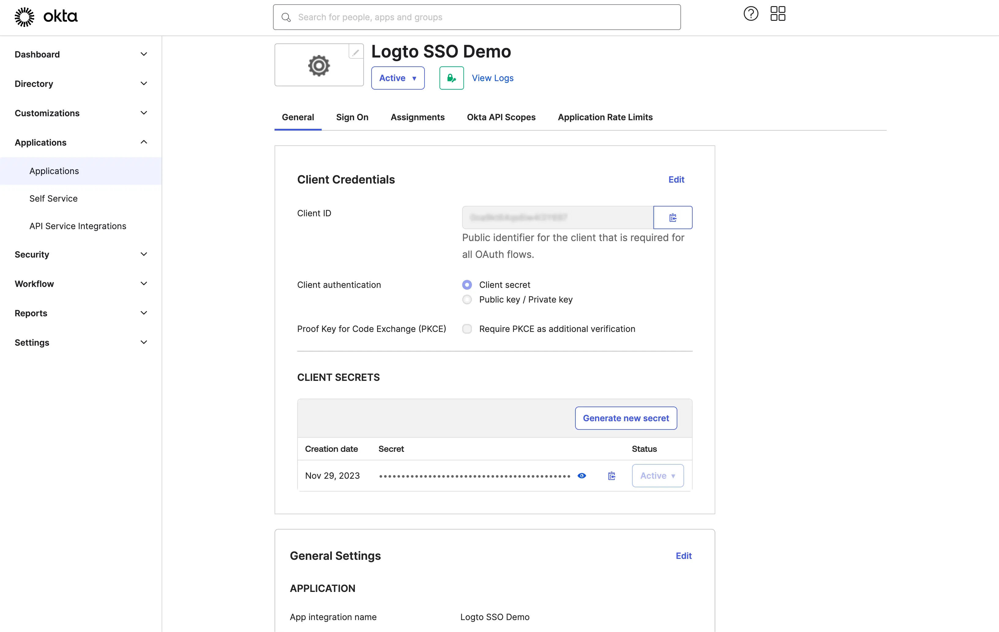 Okta-Client-Anmeldedaten